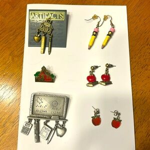 Jewelry for teachers 3 pins and 3 pair earrings